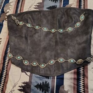 Gray Corset with Turquoise Accents